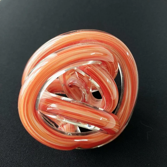 Red Swirl Infinity Knot Glass Sculpture Modern Art Paperweight - Picture 5 of 10